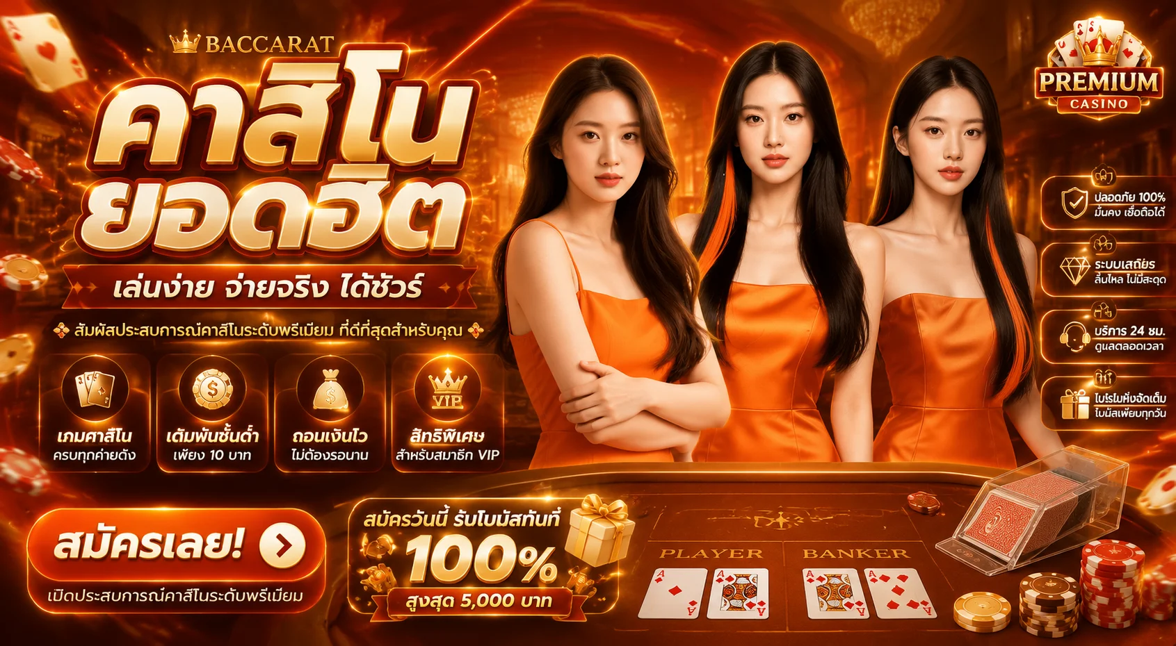 หน้าคาสิโนสดแสดงโต๊ะบาคาร่าและรูเล็ตบน PIZZA168
